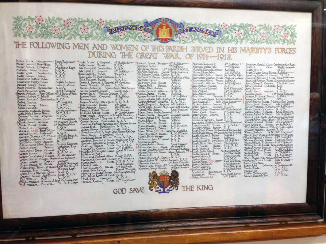 Photograph of Rushmere Roll of Honour World War 1